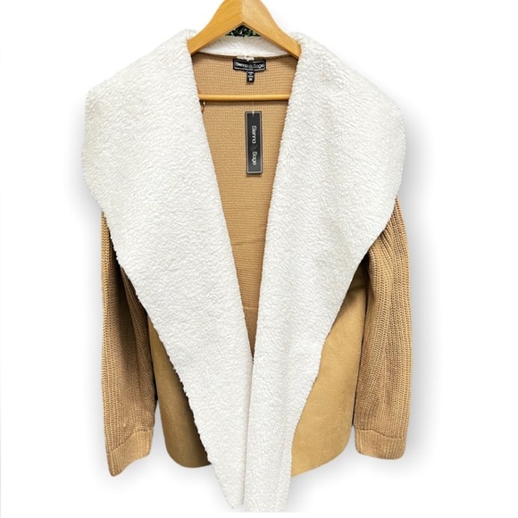 SIENNA SAGE SHEARLING SUEDE OPEN CARDIGAN - Picture 1 of 7